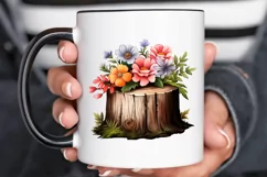 Flowers On Tree Stump Watercolor PNG Clipart Product Image 3