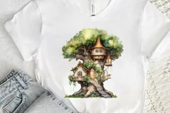 Fairy Tree House Watercolor PNG Clipart Product Image 3