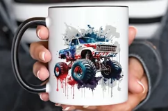 Watercolor American Monster Truck png clipart Product Image 3