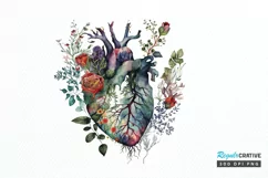 Watercolor Anatomical Floral Heart PNG Clipart Product Image 1
