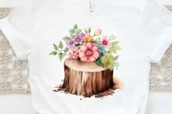 Flower Wooden Stump Watercolor Sublimation PNG Clipart Product Image 3