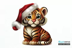 Watercolor Christmas Cute Tiger PNG Clipart Product Image 1
