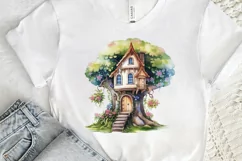 Fairy Tree House Watercolor PNG Clipart Product Image 3