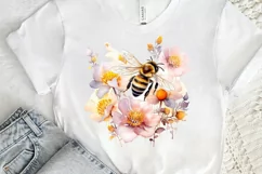 Bee and Flowers Watercolor PNG Clipart Product Image 3