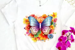 Rainbow Butterfly and Flowers PNG Clipart Product Image 3