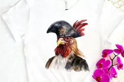 Rooster Pirate Watercolor Sublimation PNG Clipart Product Image 3