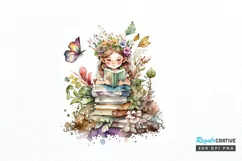 Watercolor Cute Bookworm Fairy PNG Clipart Product Image 1
