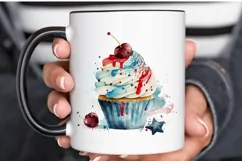 Watercolor 4th of July Cute Cupcake PNG Clipart Product Image 3