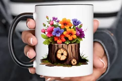 Flowers On Tree Stump Watercolor PNG Clipart Product Image 3