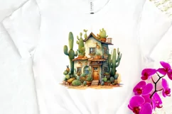 Cactus House Watercolor Sublimation PNG Clipart Product Image 3