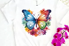 Rainbow Butterfly and Flowers PNG Clipart Product Image 3