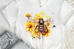 Bee and Flowers Watercolor PNG Clipart Product Image 3