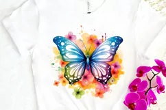 Rainbow Butterfly and Flowers PNG Clipart Product Image 3