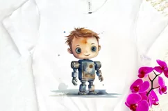 Robot Boy Watercolor Sublimation PNG Clipart Product Image 2