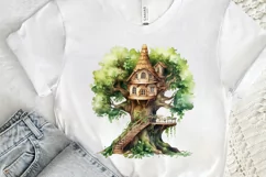 Fairy Tree House Watercolor PNG Clipart Product Image 3