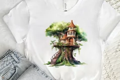 Fairy Tree House Watercolor PNG Clipart Product Image 3