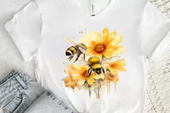 Bee and Flowers Watercolor PNG Clipart Product Image 3