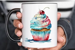 Watercolor 4th of July Cute Cupcake PNG Clipart Product Image 3