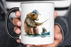 Watercolor Daddy Bear Fishing png clipart Product Image 3