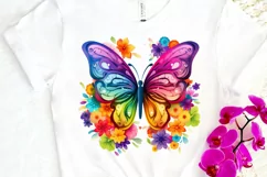 Rainbow Butterfly and Flowers PNG Clipart Product Image 3