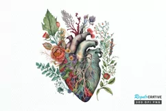 Watercolor Anatomical Floral Heart PNG Clipart Product Image 1