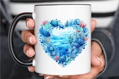 Ocean Heart Watercolor Sublimation PNG Clipart Product Image 3