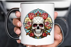 Flower Skull Stained Glass Sublimation PNG Clipart Product Image 3
