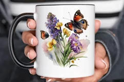 Watercolor Butterfly and Spring Flowers png clipart Product Image 3