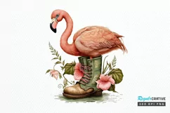 Watercolor Cute Flamingo In Boots PNG Clipart Product Image 1