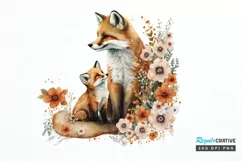 Watercolor Cute Mom And Baby Fox PNG Clipart Product Image 1