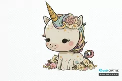Watercolor Cute Baby Unicorn PNG Clipart Product Image 1