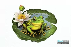 Watercolor Cute Frog on a Lilly pad PNG Clipart Product Image 1