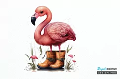 Watercolor Cute Flamingo In Boots PNG Clipart Product Image 1