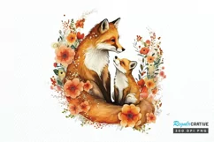 Watercolor Cute Mom And Baby Fox PNG Clipart Product Image 1