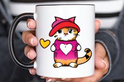 Watercolor Funny Cat Valentine PNG Clipart Product Image 3