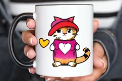 Watercolor Funny Cat Valentine PNG Clipart Product Image 3