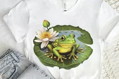 Watercolor Cute Frog on a Lilly pad PNG Clipart Product Image 2