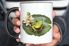 Watercolor Cute Frog on a Lilly pad PNG Clipart Product Image 3