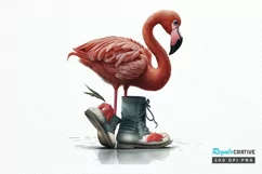 Watercolor Cute Flamingo In Boots PNG Clipart Product Image 1
