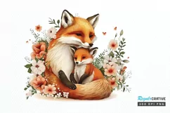 Watercolor Cute Mom And Baby Fox PNG Clipart Product Image 1