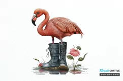 Watercolor Cute Flamingo In Boots PNG Clipart Product Image 1