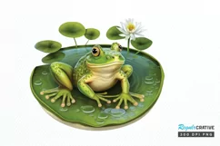 Watercolor Cute Frog on a Lilly pad PNG Clipart Product Image 1