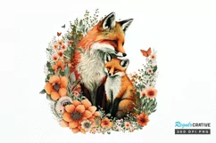 Watercolor Cute Mom And Baby Fox PNG Clipart Product Image 1