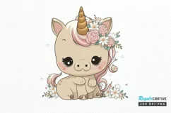Watercolor Cute Baby Unicorn PNG Clipart Product Image 1