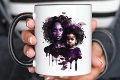 Watercolor black Mom and Daughter PNG Clipart Product Image 3