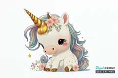 Watercolor Cute Baby Unicorn PNG Clipart Product Image 1