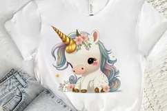 Watercolor Cute Baby Unicorn PNG Clipart Product Image 2