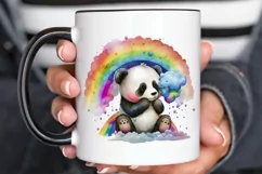 Watercolor Baby Panda with Rainbow Cloud PNG Clipart Product Image 3