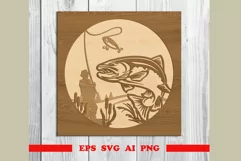 Trout fishing for laser cutting svg eps ai png 3 D Product Image 1