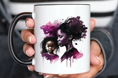 Watercolor black Mom and Daughter PNG Clipart Product Image 3